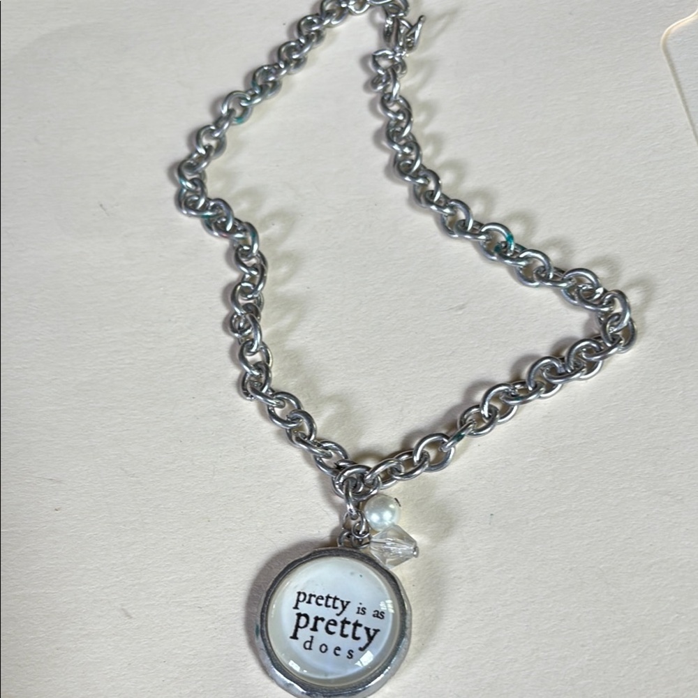 Heavy Silver Chain Necklace with Charm